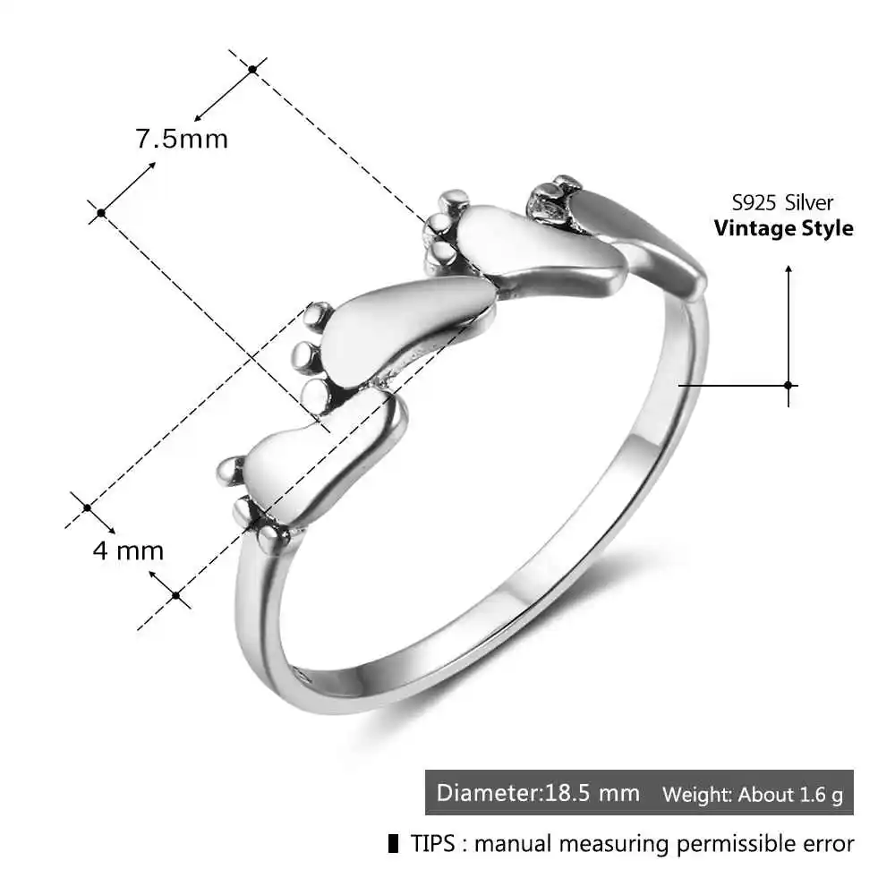 Настоящее чистое 925 пробы Серебряное кольцо для женщин, милое Винтажное кольцо с маленькими ножками, хорошее ювелирное изделие, рождественский подарок для мамы(Lam Hub Fong
