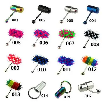 

Mixorder 16 Patterns Fashion Tongue Piercing Vibrating Tongue Ring Punk Sexy Stainless Steel Silicone With 2 Battery 20pcs/lot