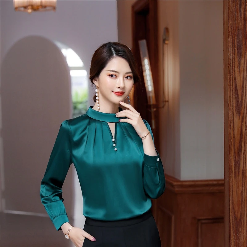 Novedad verde 2019 Primavera Verano de negocios de Camisas, blusas y blusas para mujer blusa de oficina Mujer Tops ropa uniforme estilos|Blusas y -