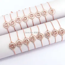 10 шт. розовое золото цвет 26 Алфавит браслет с буквами медь микро Pave CZ цирконий круглый шарм браслеты, бижутерия