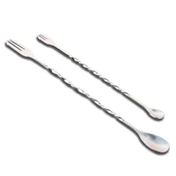 

Barware Tools Long Handle Stainless Steel Cocktail Coffee Stirring Fork Mixing Spiral Pattern Drink Shaker Spoon Fork 4pc/lot