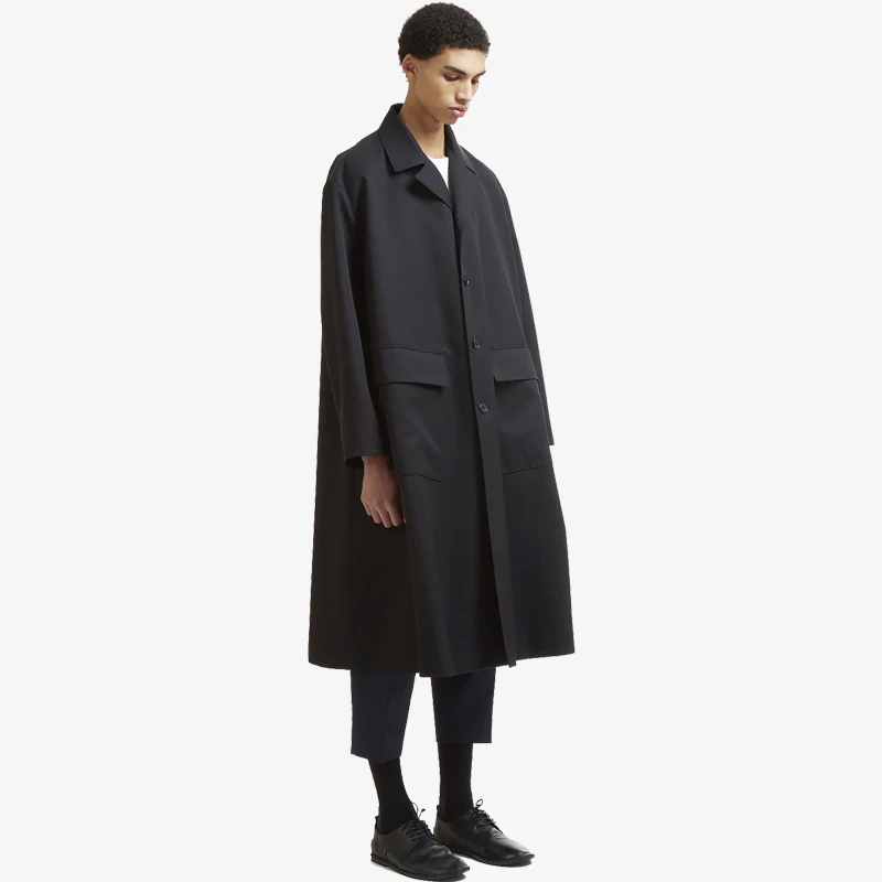 

Original design of ultra-loose long silhouette overcoat for men's casual simple pocket a-line coat S-6XL! Big yards coat