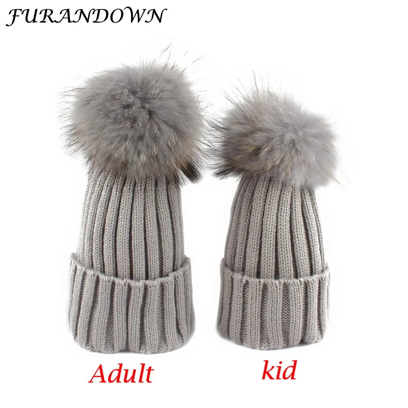 

Pom pom Beanie Hats For Women Winter Striped Knit Cap Beanies For Ladies Real Mink Raccoon Fur Ball Hat