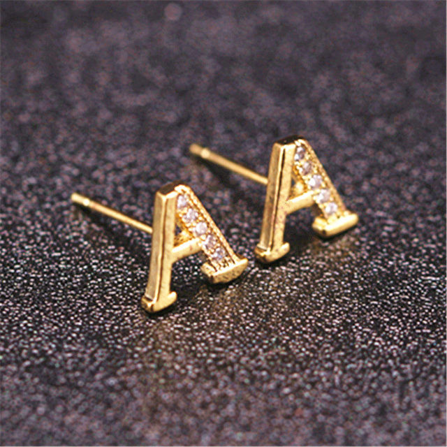 Letter Stud Earrings for Women Alphabet Gold Initial Earring Rhinestone Jewelry Small Earrings Letters Brinco Pendientes