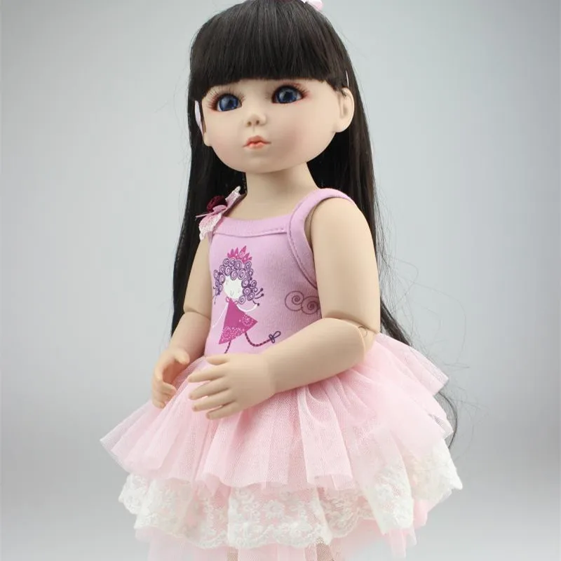 

New Handmade 18 Inch BJD/SD Full Silicone Reborn Baby Dolls Cute Blue Eyes Long Wavy Black Hair Best Baby Dolls Toys To Child