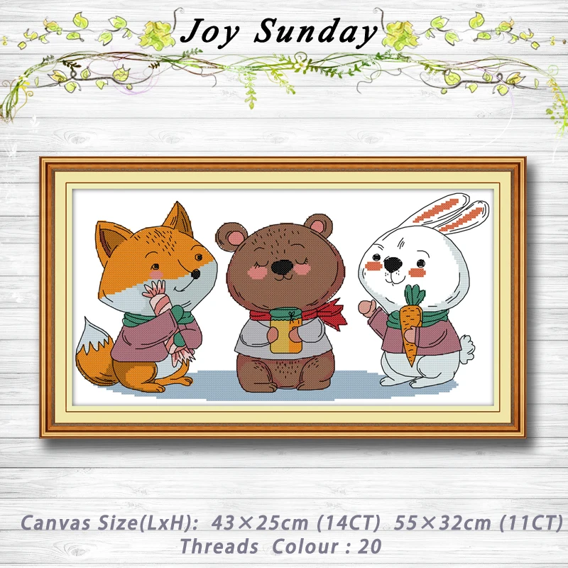 

Three little buddies rabbit bear decor painting dmc 14CT 11CT counted cross stitch Needlework Set Embroidery kits Home decor