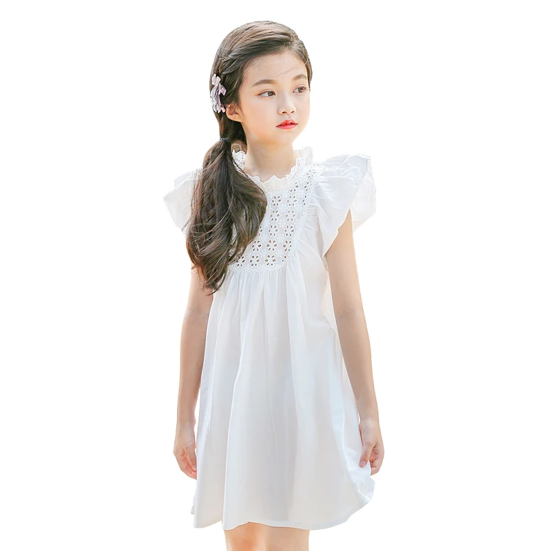 

4-14 yrs big Girl clothes 2019 new summer elegant white cotton lace dresses for teen girl party dress kids princess korean dress