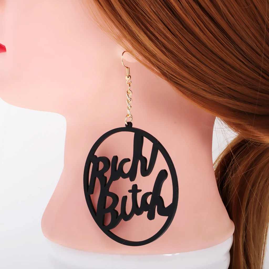 Oversized Punk Acrylic Earring Hip-hop Rich Bitch Big Letter Dangle Earrings for Party