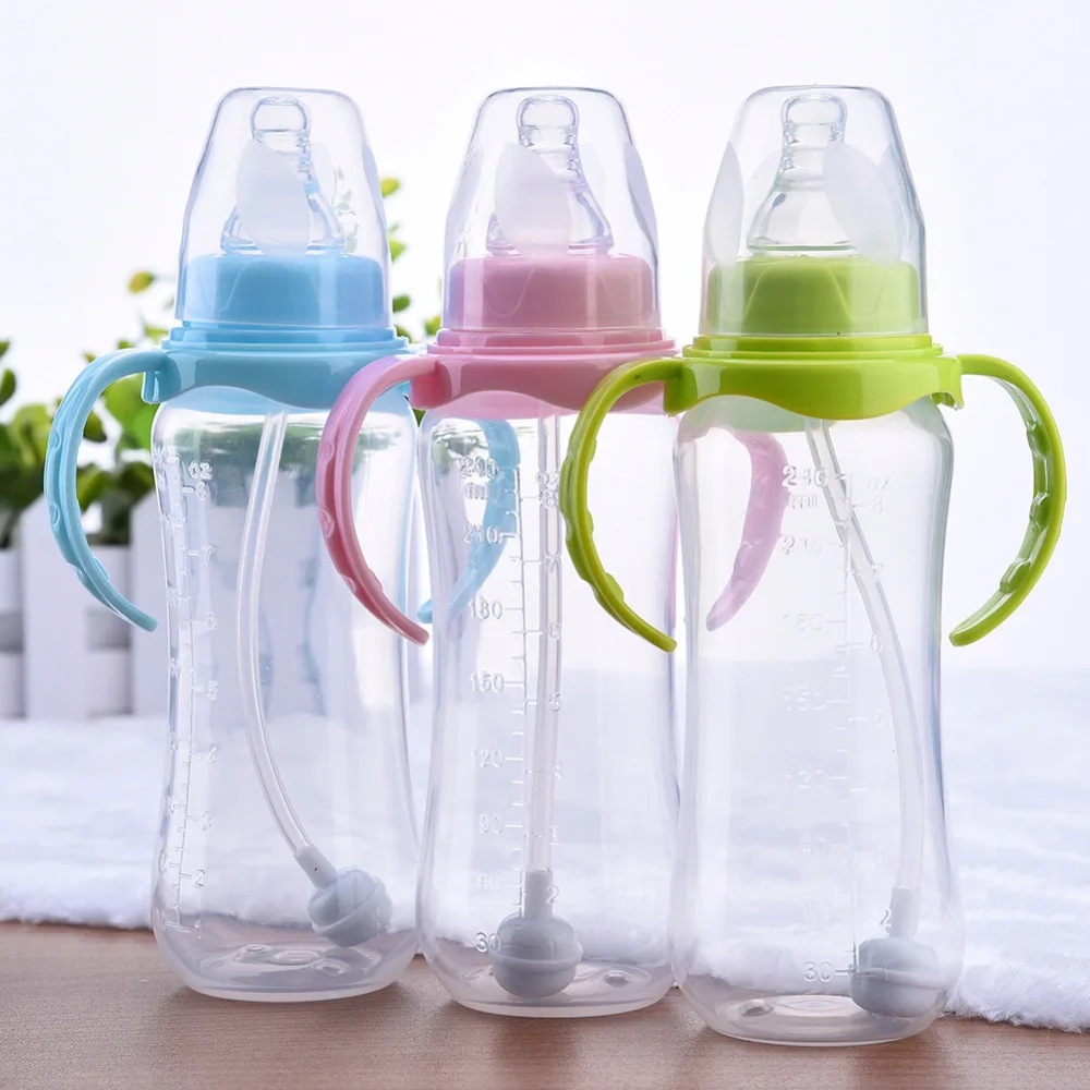 Bouteille de bébé de 240ml | Pour enfants nouveau-né apprendre l'alimentation, poignée de boisson, bouteille pour enfants paille jus d'eau, bouteilles de formation