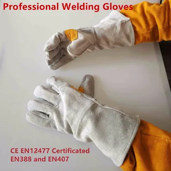 

Welding Gloves 14" 35cm Split Cowhide Leather Welder Gloves Reinforced Thumb & Palm CE Grey MIG/Stick Welding Glove
