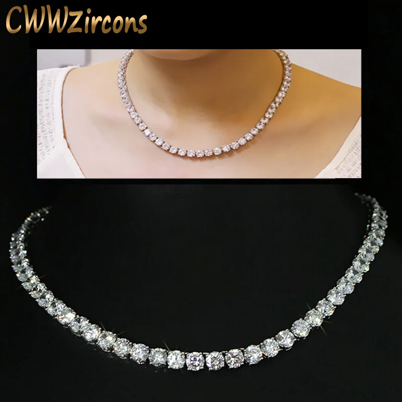 Luxury Sparkling White Gold Plated 0 8 CM Big Carat Cubic Zirconia Diamond Crystal Round Choker