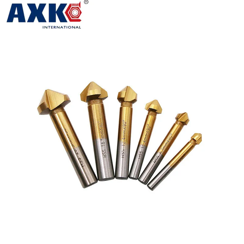 

Hss chamfering tool bit 3 flute 90 degree chamfer drilling and milling tool drilling tool milling tool set countersunk bit 6pcs