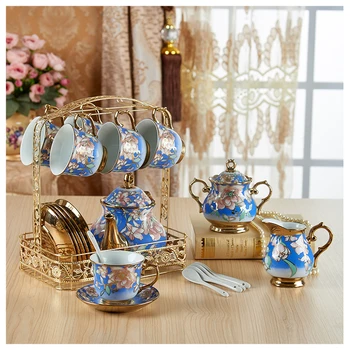 

15pcs/set European Royal Ceramic Coffee Tea/Mug Set Household Water Cup Included 6 Cups 6 Saucer 1 Holder 1 Sugar Pot 1 Milk Jug