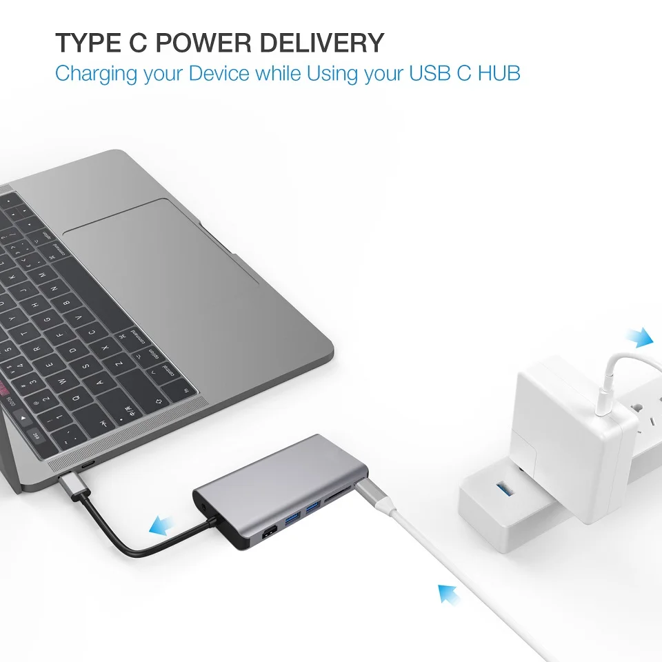 JZYuan USB C концентратор USB C к HDMI 4K VGA Ethernet PD Thunderbolt 3 адаптер для Macbook Pro samsung S9 huawei P20 Pro usb-хаб 3,0