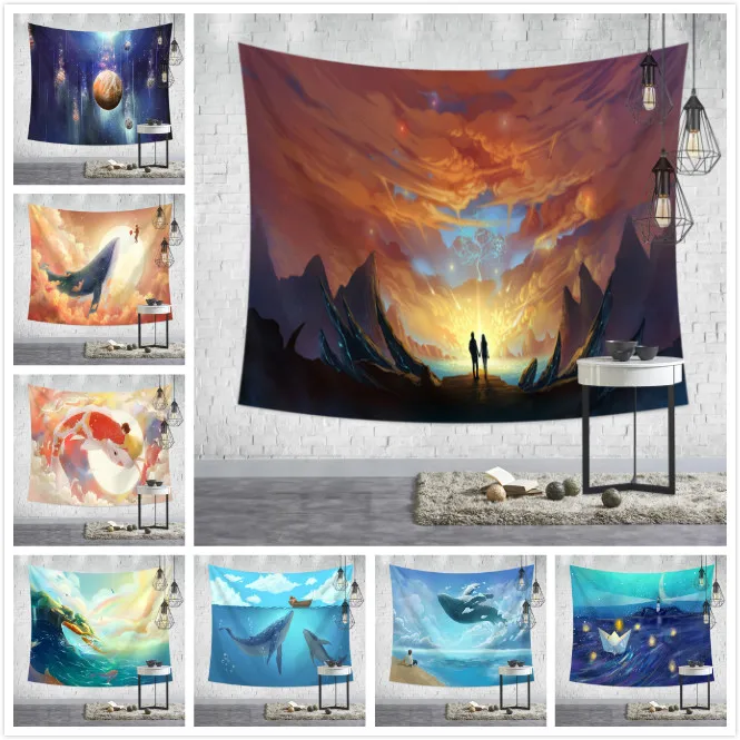 

Whale Animal Printed Square Blanket Wall Hanging Decorations Polyester Picnic Beach Camping Yoga Shawl Mat 230x150cm Tapestry