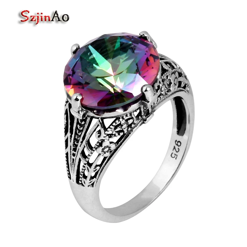 

Szjinao Wholesale Custom Fine Jewelry Fashion Authentic Rainbow Mystic Topaz 925 Sterling Silver Rings for Women Wedding