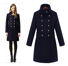 Women Handsome Double Breasted Medium Long Woolen Jacket, All-match Winter Wool Coat
