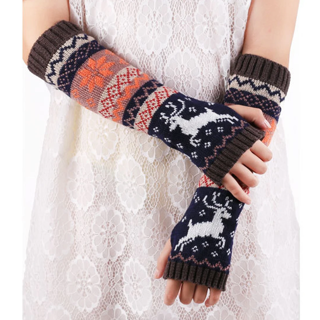 Удивительные Модные Наручные Теплые Зимние трикотажные длинные перчатки без пальцев для женские рукавицы Лидер продаж
