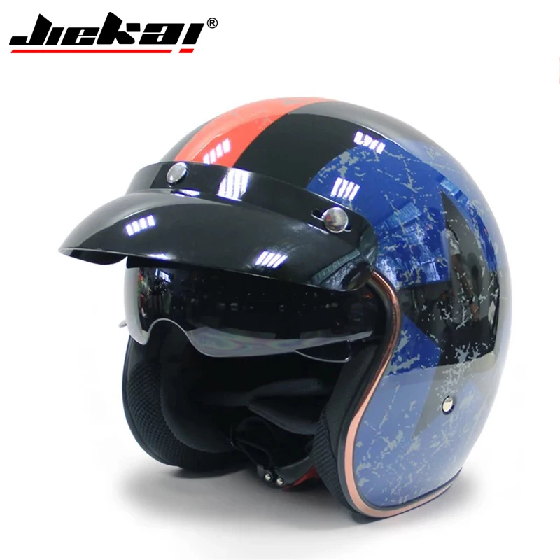 Мотоцикл Jiekai шлем 3/4 с открытым лицом Винтаж Casco мото реактивный скутер