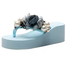 SAGACE/женские летние однотонные вьетнамки на высоком каблуке; пляжная обувь на танкетке, украшенная бисером; шлепанцы в богемном стиле; обувь с цветочным принтом