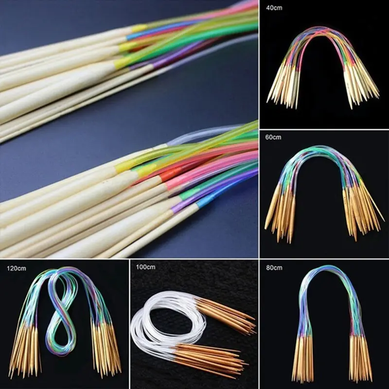 2Pcs Point Carbonized Circular Bamboo Knitting Needles 40cm-120cm Useful