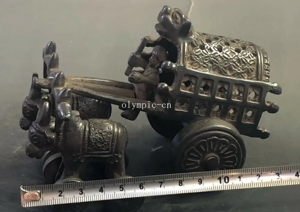 

Старая тибетская бронзовая медная ручная лошадиная тележка