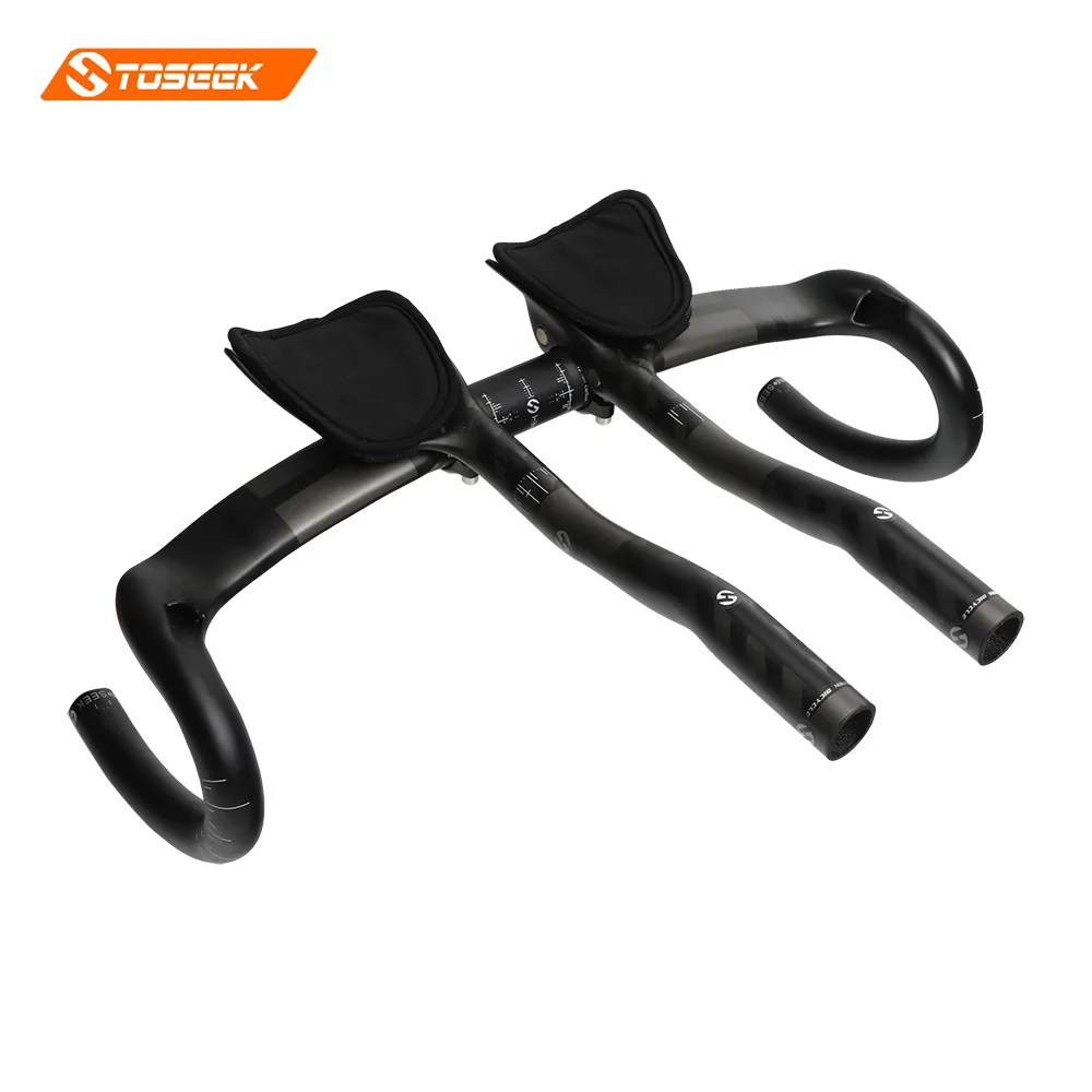 

TOSEEK Road carbon handlebar with handlebar ends UD matte black Internal line Carbon bike Handlebar 31.8*440mm Total 500g