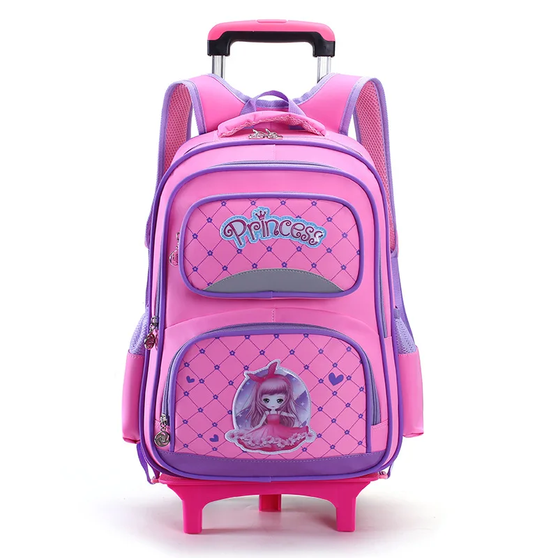 

Removable Children School Bags girls With 3 Wheels Stair Kids princess Trolley Schoolbag Luggage Book Bags kids Wheeled Backpack