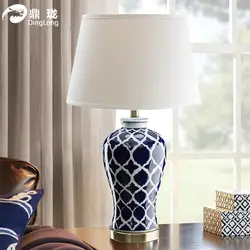 Туда Бесплатная доставка китайский Стиль настольная лампа ручная роспись синяя сетка Керамика Настольная лампа для в фойе отеля Спальня
