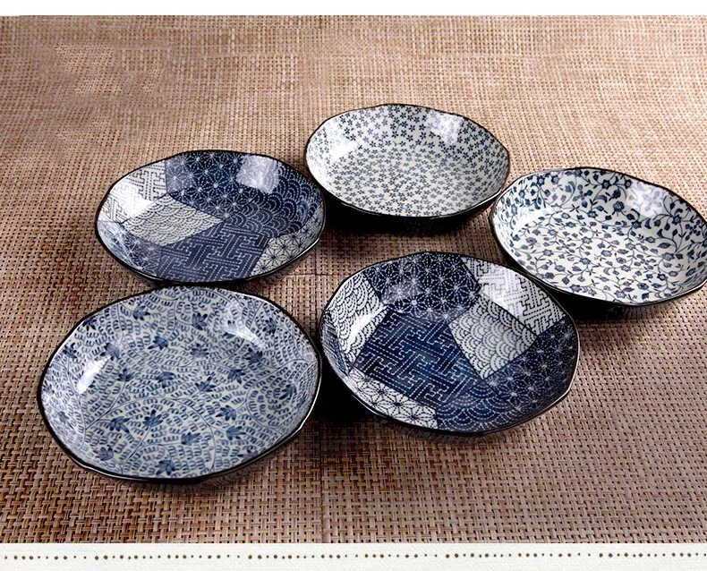 6,2 дюймов японская керамическая посуда подглазурная синий и белый фарфор обеденная тарелка домашнее блюдо для стейка Ресторан закуски суши поднос