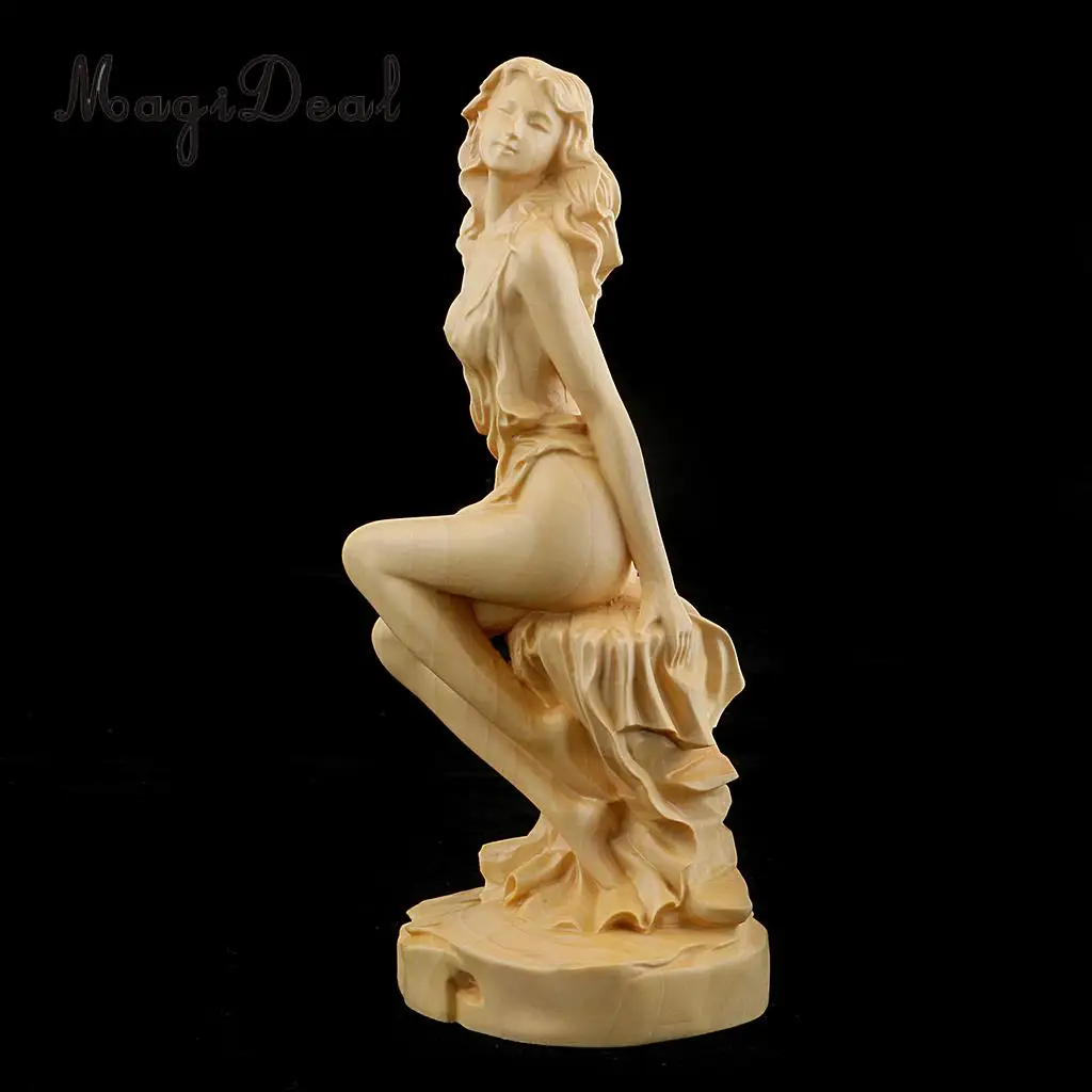 European Style Boxwood Carved Beauty Statue People Figurine Sculpture for Home Office Decor