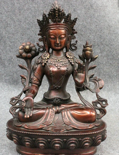 

4007++12" Tibet Pure Bronze Temple 7 Eyes White Tara Buddha Kwan-yin Goddess Statue