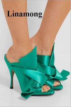 

2018 Summer Solid Thin High Heel Fashion Women Slides Butterfly-knot Design Silk Six Color Outside Women Sides Normal Size