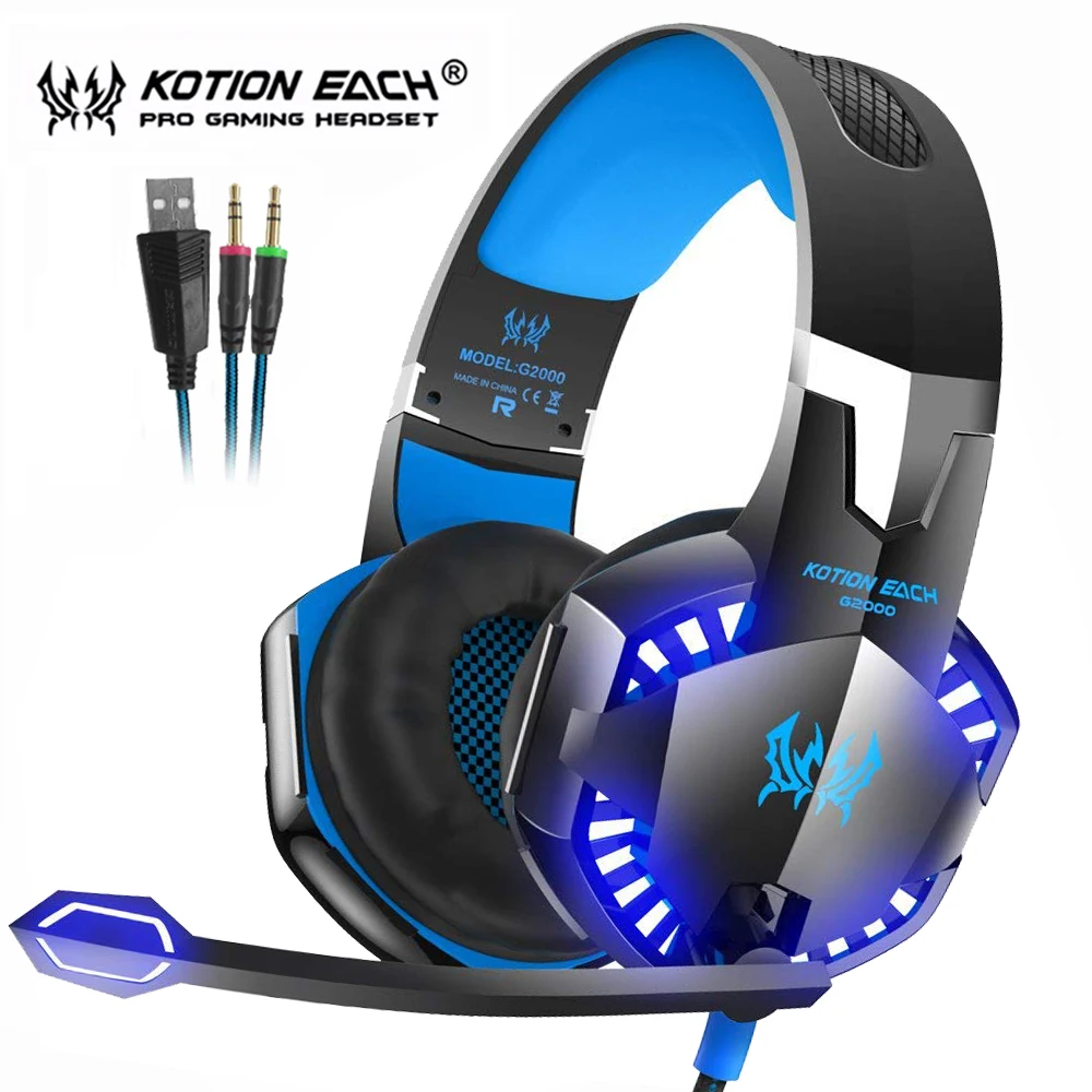 Kotion JEDER G2000 Beste Casque Stereo Gaming Kopfhörer Tiefe Bass Spiel Kopfhörer Headset mit Mikrofon LED Licht für PC Computer gamer Preise