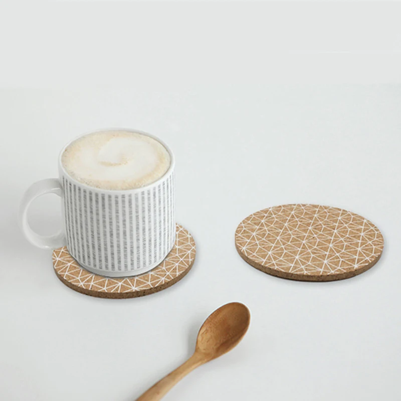 

2pcs Natural Cork Coaster White Line Round Coffee Cup Mat Heat Resistant Cork Coaster Mat Tea Hot Drink Wine Pad