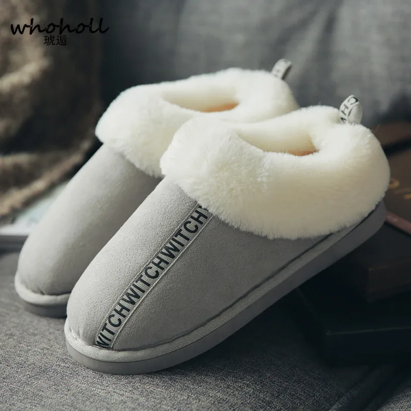 Beste Whoholl 2017 Winter vrouwen Katoen Thuis Slippers Warme Thuis Paar Bont Slippers Grown Ups Unisex Warm Thuis Indoor Vloer schoenen