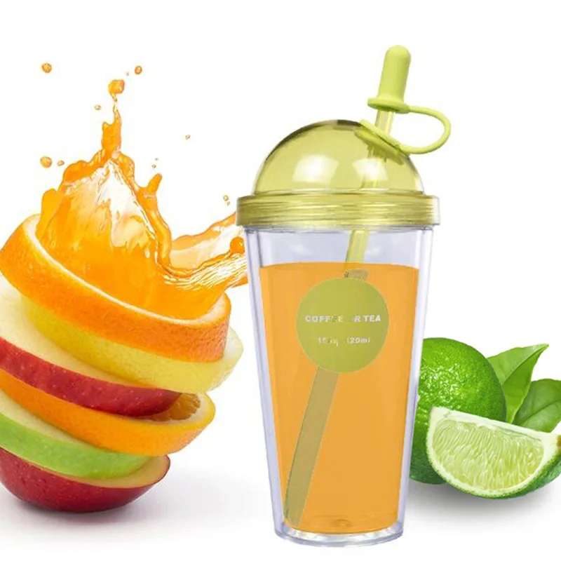 

320ml Creative Plastic Adult Straw Cup Double Layer Milk Tea Coffee Hand Cup Student Couple Juice Cup Portable Water Bottle