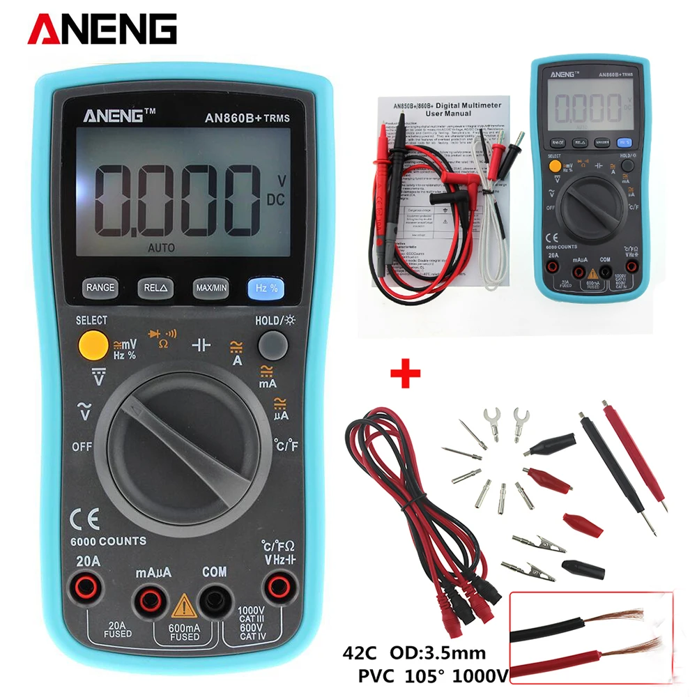 

AN860B + LCD 6000 counts digital multimeter hhmd with NCV detector DC / AC voltage and line current meter combination
