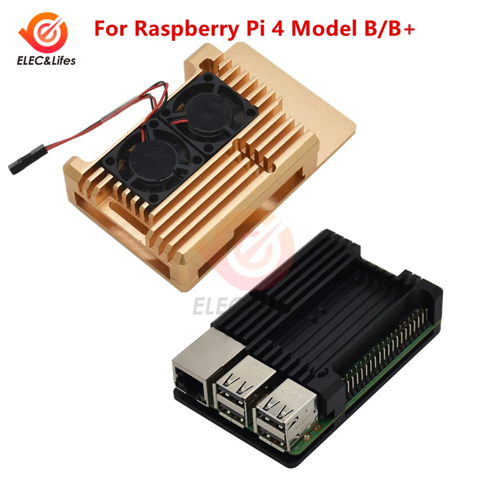 Для Raspberry Pi 4 Модель B/B+ чехол с ЧПУ Алюминиевый сплав коробка с двойной вентилятор охлаждения Радиатор