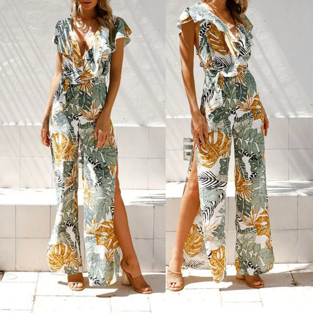tropical jumpsuit with sleeves
