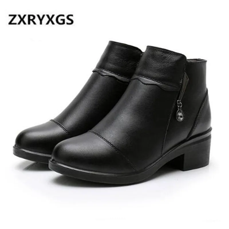 

New Black Cow Leather Shoes Women Boots 2018 Elegant Rhinestone Winter Boots Women Non-slip Plus Velvet Ankle Boots for Women