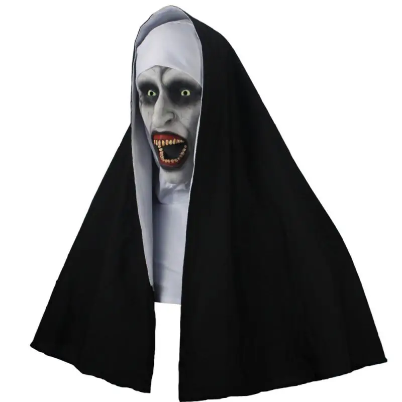 Карнавальная маска монашки, страшные латексные маски для косплея с платком на голову, шлем для всего лица, Вечерние Маски для Хэллоуина - Цвет: Черный