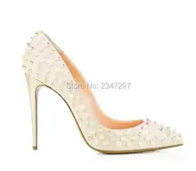 LTTL Top quality women spike pumps slip-on shoes pointed toe gold high heels women rivet wedding heels
