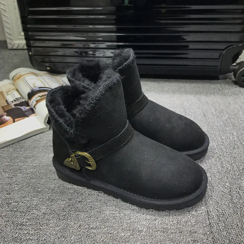 

XDXUGG Fur Snow Boots Mid-Calf Solid Shearling boots New Arrival Fur Classic Waterproof Snow Boots Winter Shoes for Women
