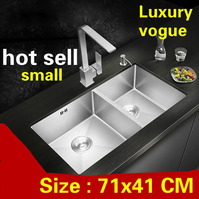 

Free shipping Apartment small kitchen manual sink double groove do the dishes standard 304 stainless steel hot sell 710x410 MM