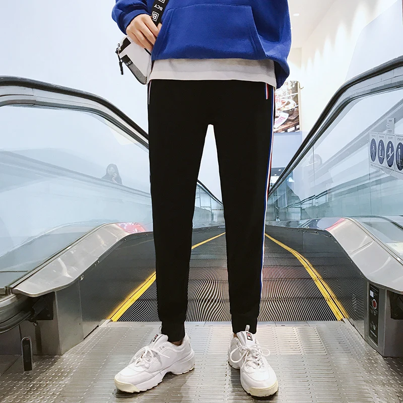 Fashion Casual Men's Pants Pants Spring And Autumn New M-4XL Color Pants Side Loose Nine Pants Black Personality Youth Popular