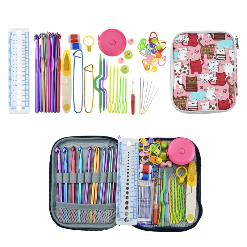 New 14 pcs Mix Sizes Crochet Hook Set Yarn Knitting Needle Sewing Needles Scissors Set With Case For Women DIY Craft Tools Gift (1)