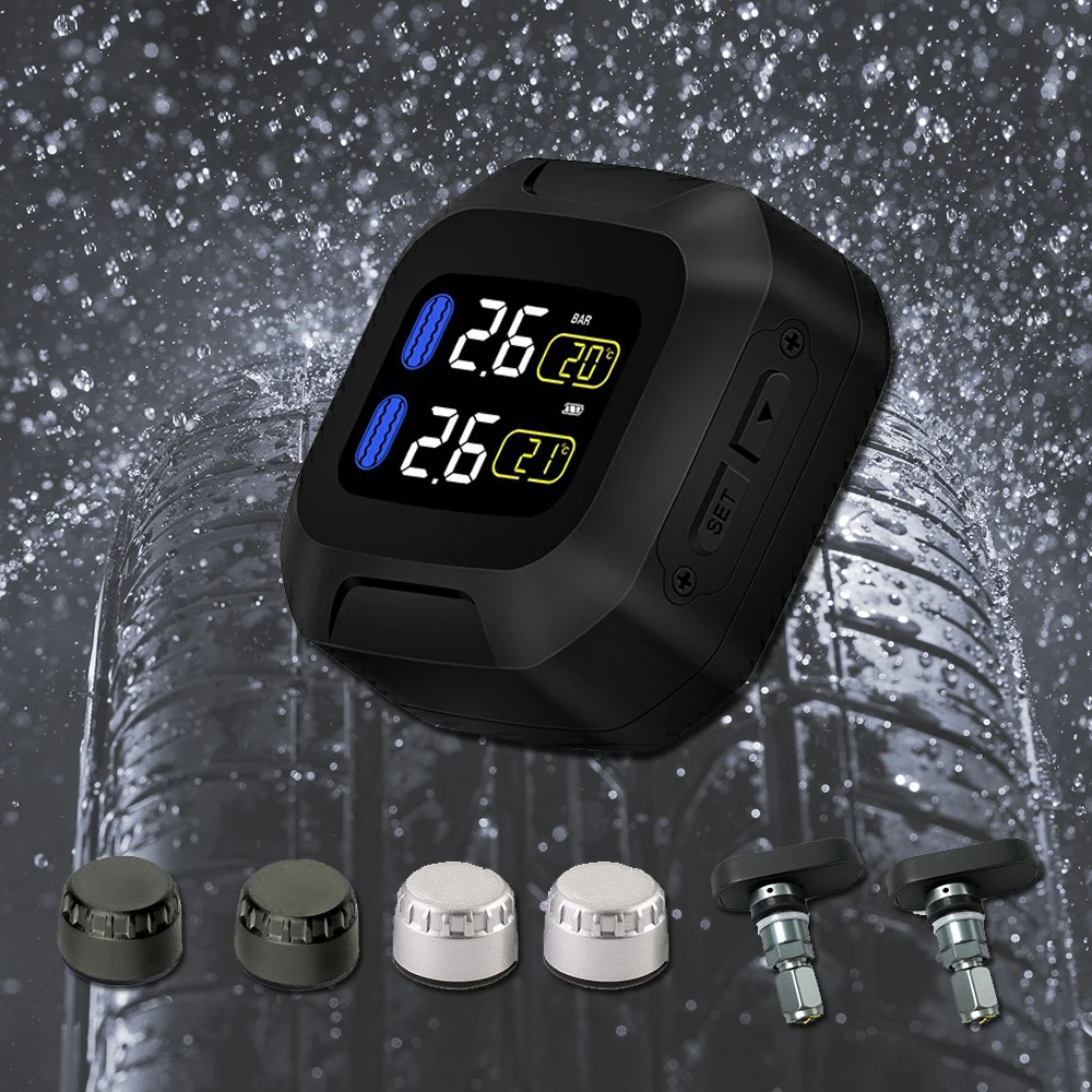 

M3 Waterproof Motorcycle Accessories Tire Pressure Monitoring System TPMS Wireless LCD Display Internal External TH/WI Sensors