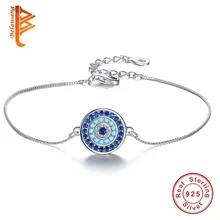 Элегантный 925 пробы серебряный синий кубический цирконий проложили круглый глаз браслеты с подвесками для женщин Свадебная вечеринка ювелирные изделия подарок