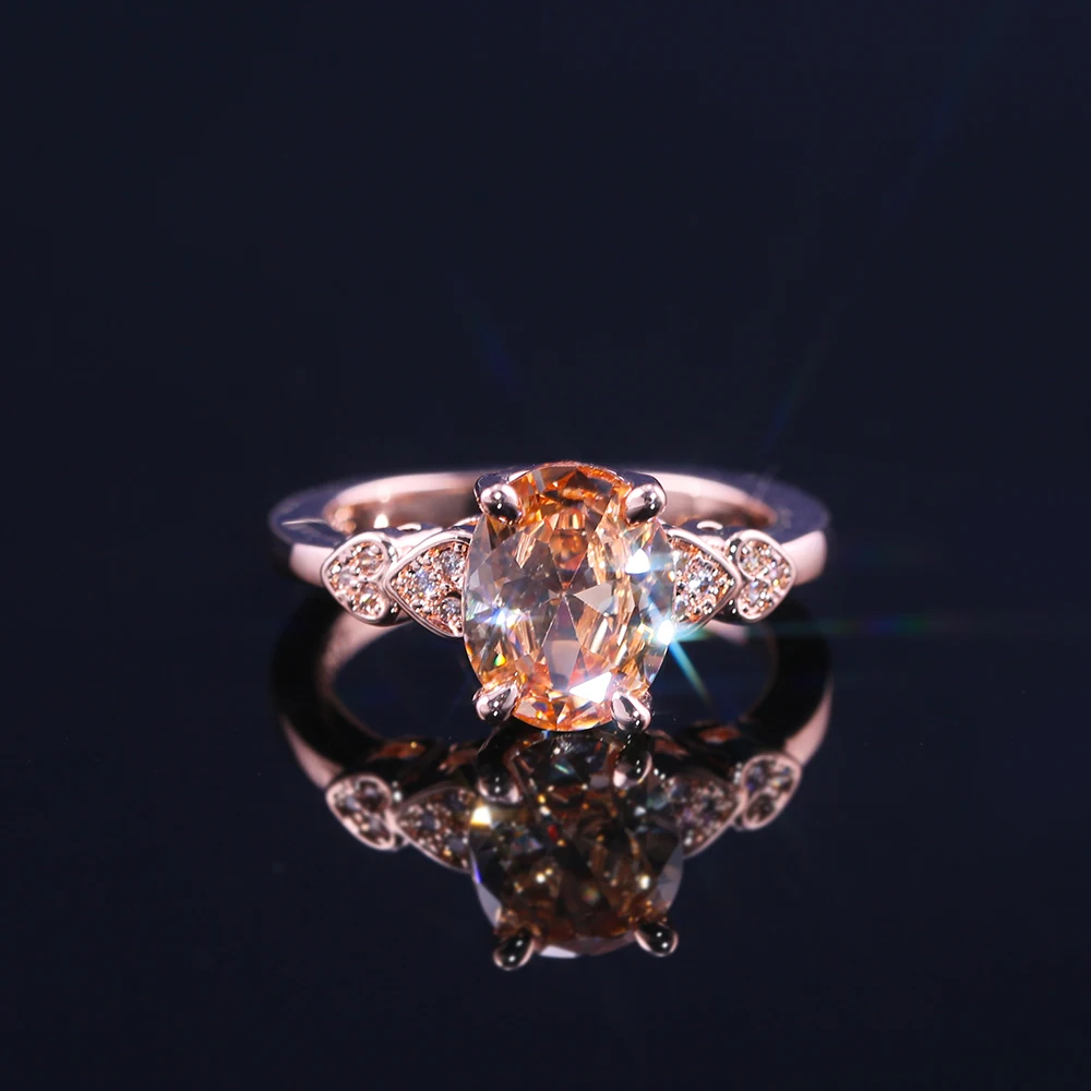 Huitan, роскошное шампанское, груша, образное обручальное кольцо для женщин с дизайном в виде сердца, романтическое розовое Золотое кольцо